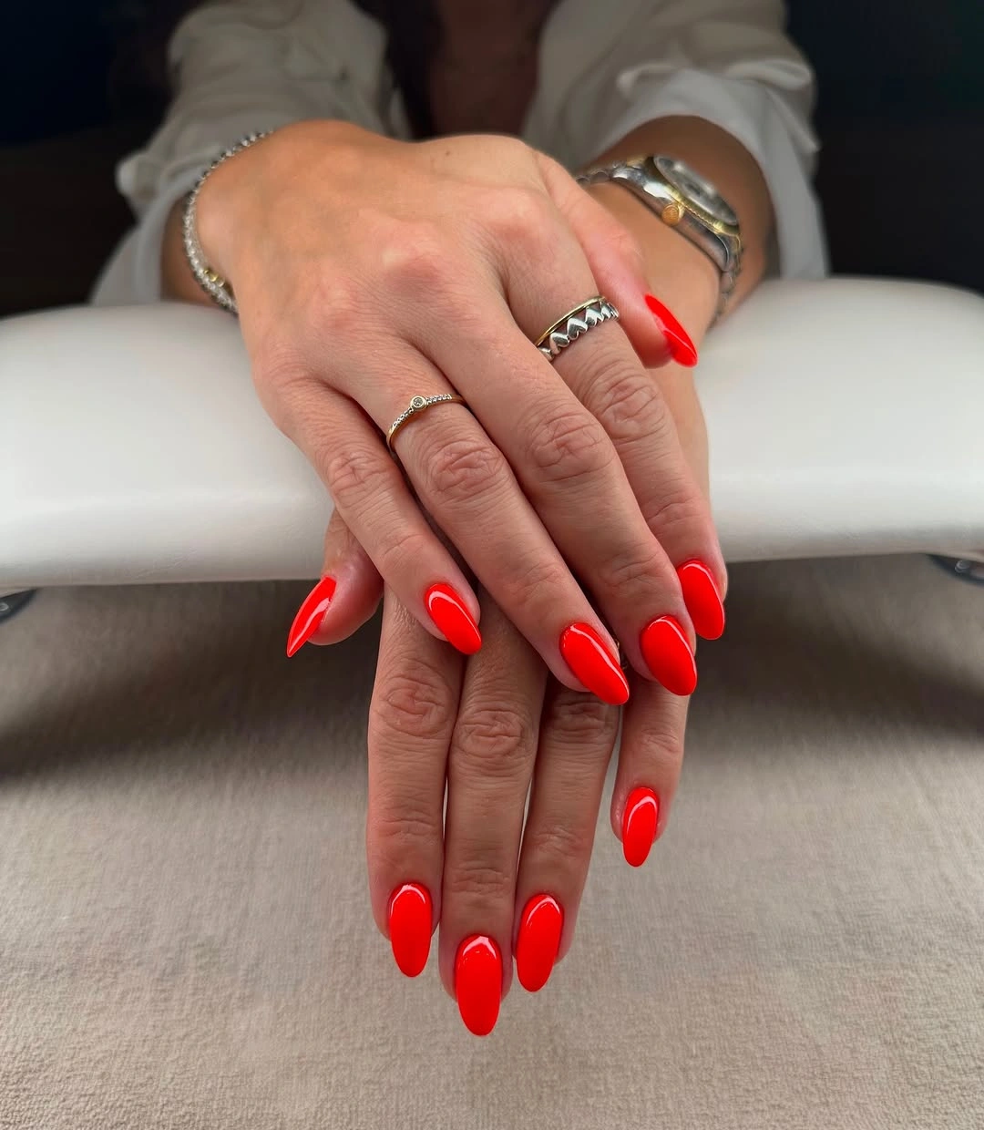 september nails color 2026 Vivid Red Stiletto Nails with Soft Styling
