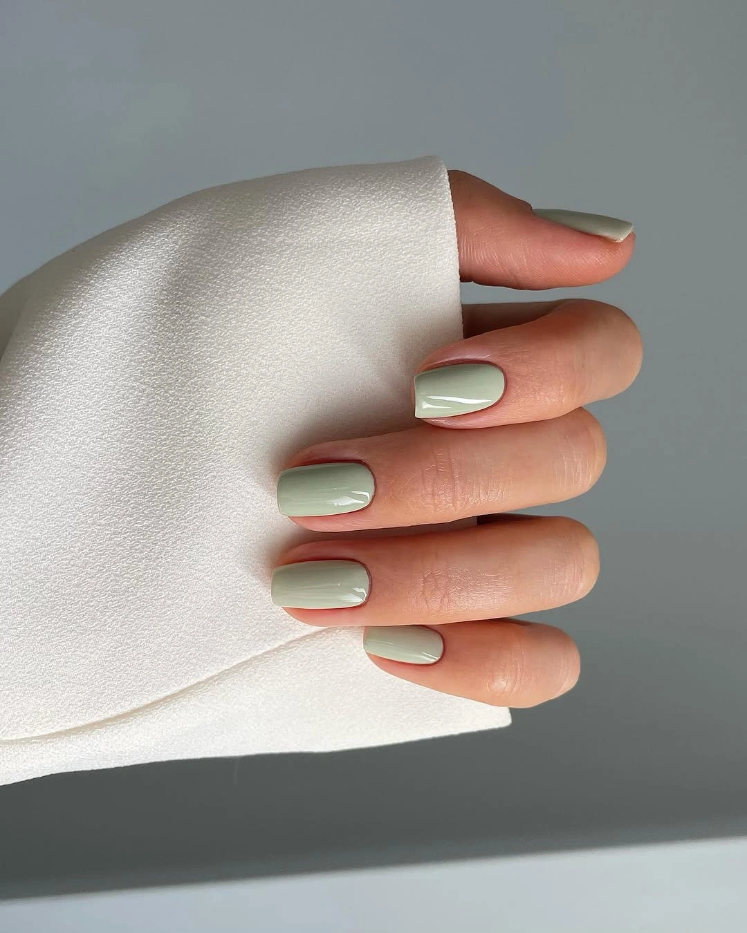 september nails color 2026 Muted Sage Short Square Nails
