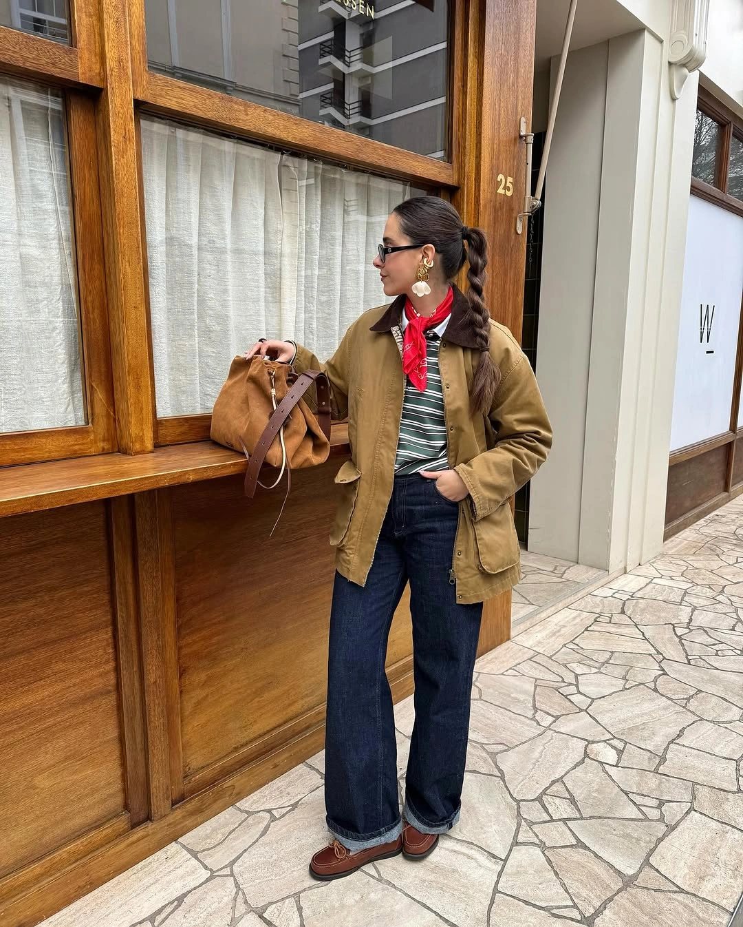september outfits ideas 2026 Olive Utility Jacket With Red Scarf