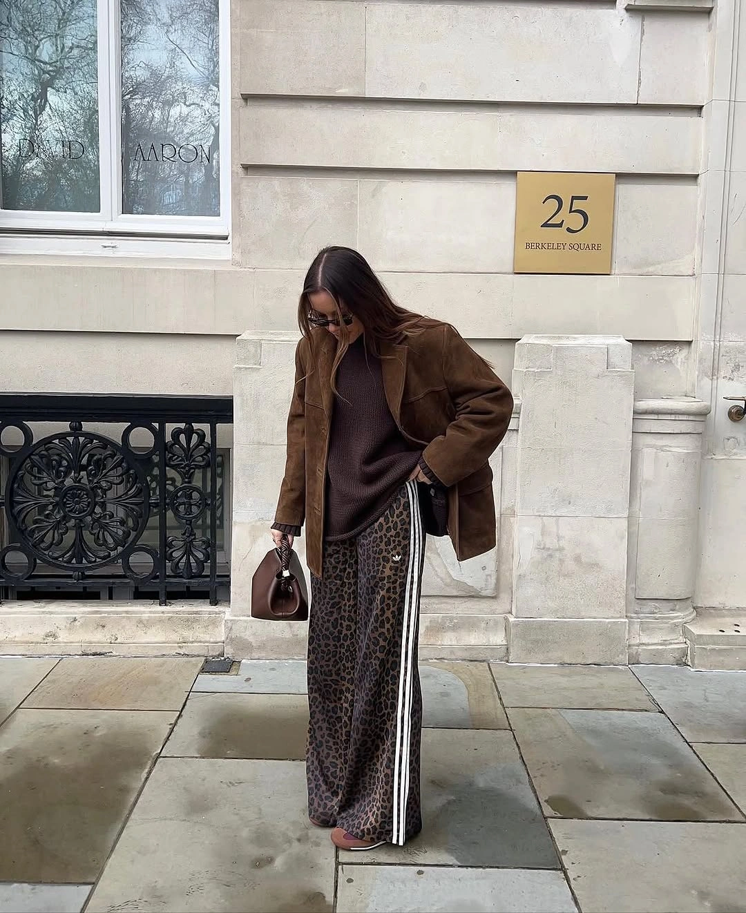 september outfits ideas 2026 Oversized Brown Knit With Printed Wide Pants