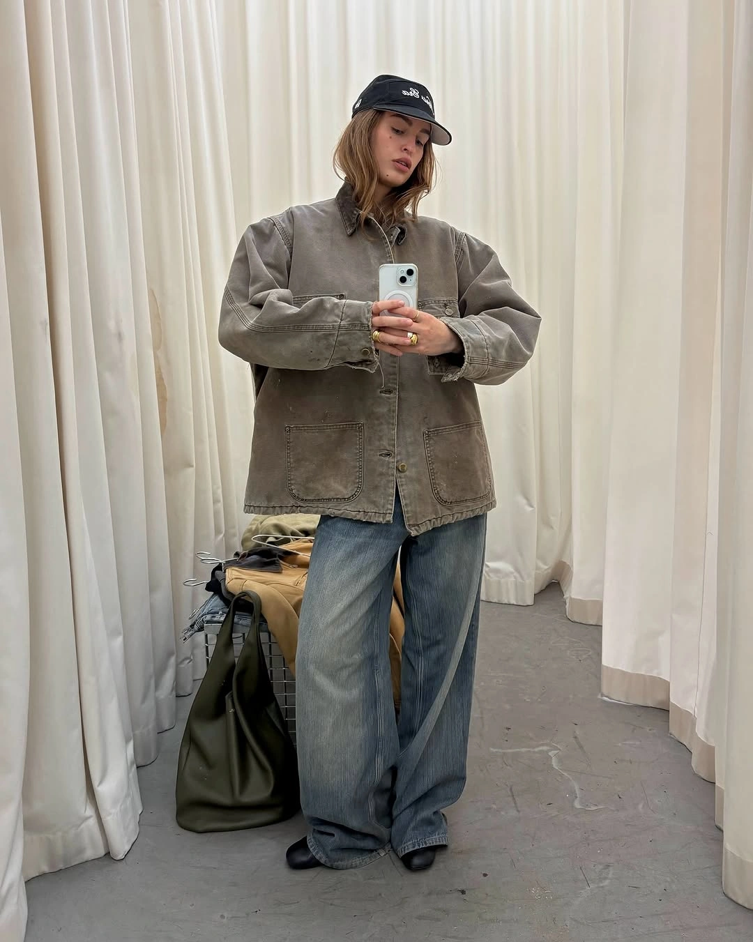 september outfits ideas 2026 Relaxed Workwear Jacket With Baggy Denim