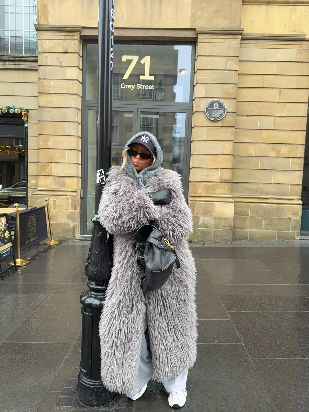 shaggy jacket Extra-Long Gray Shag Coat With Relaxed Sportswear