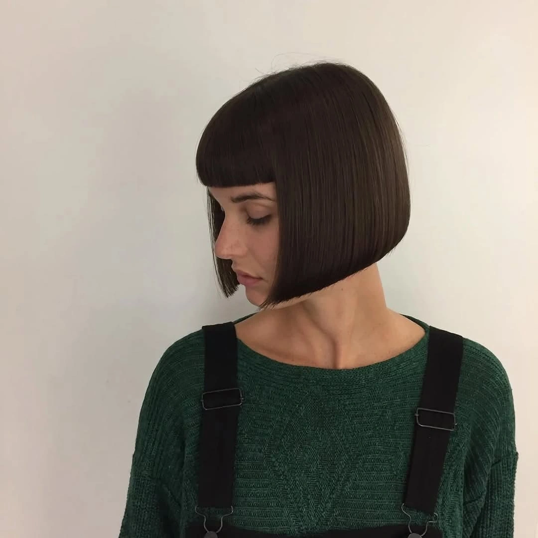 short bobbed hairstyle Precision Brunette Curve With a Micro Fringe