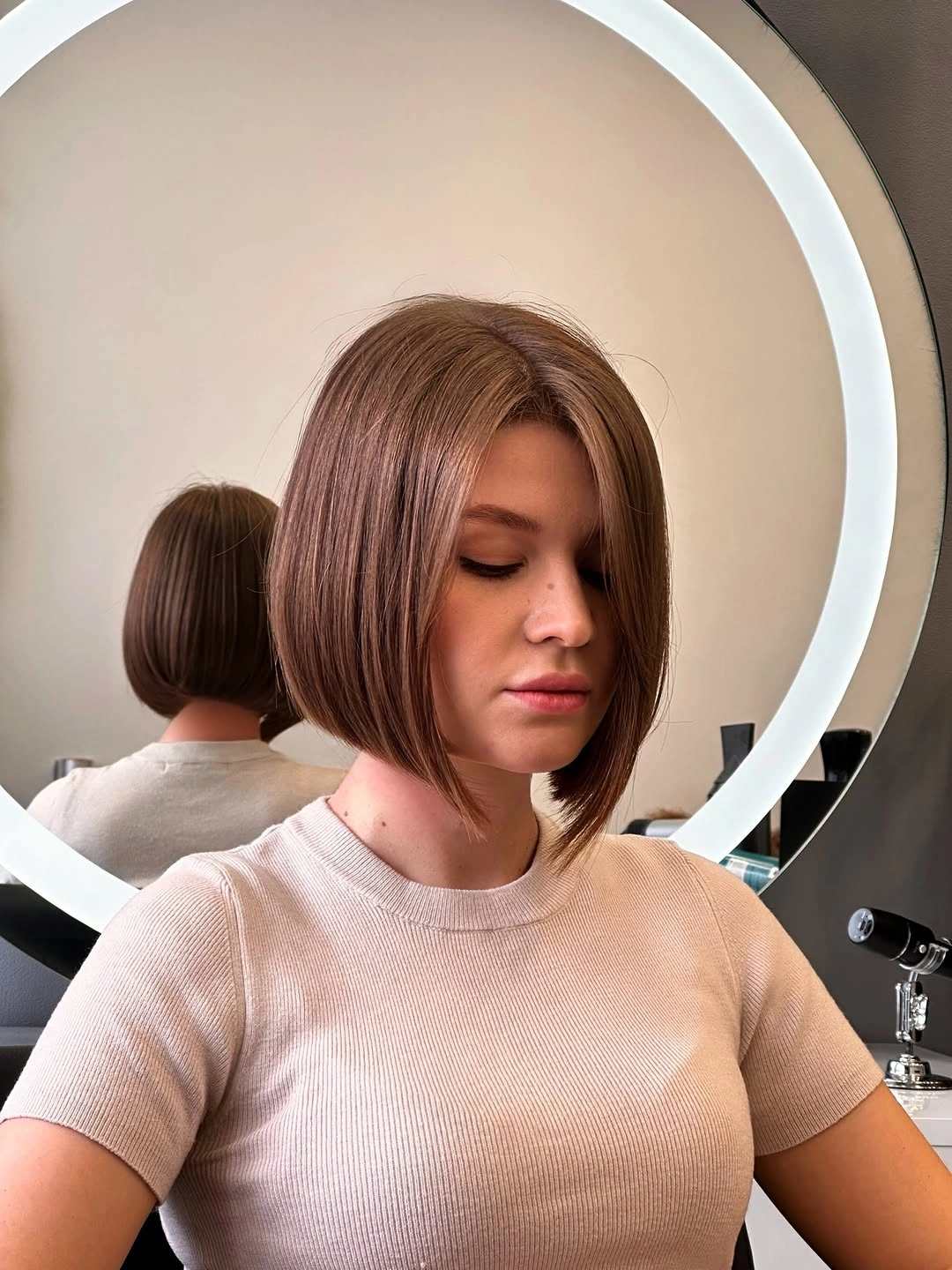 short bobbed hairstyle Warm Brunette Inverted Bob With Longer Fronts