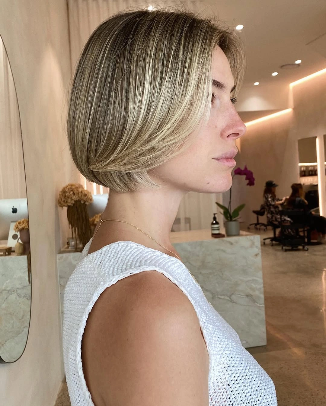short bobbed hairstyle Graduated Beige Blonde Bob With a Clean Nape