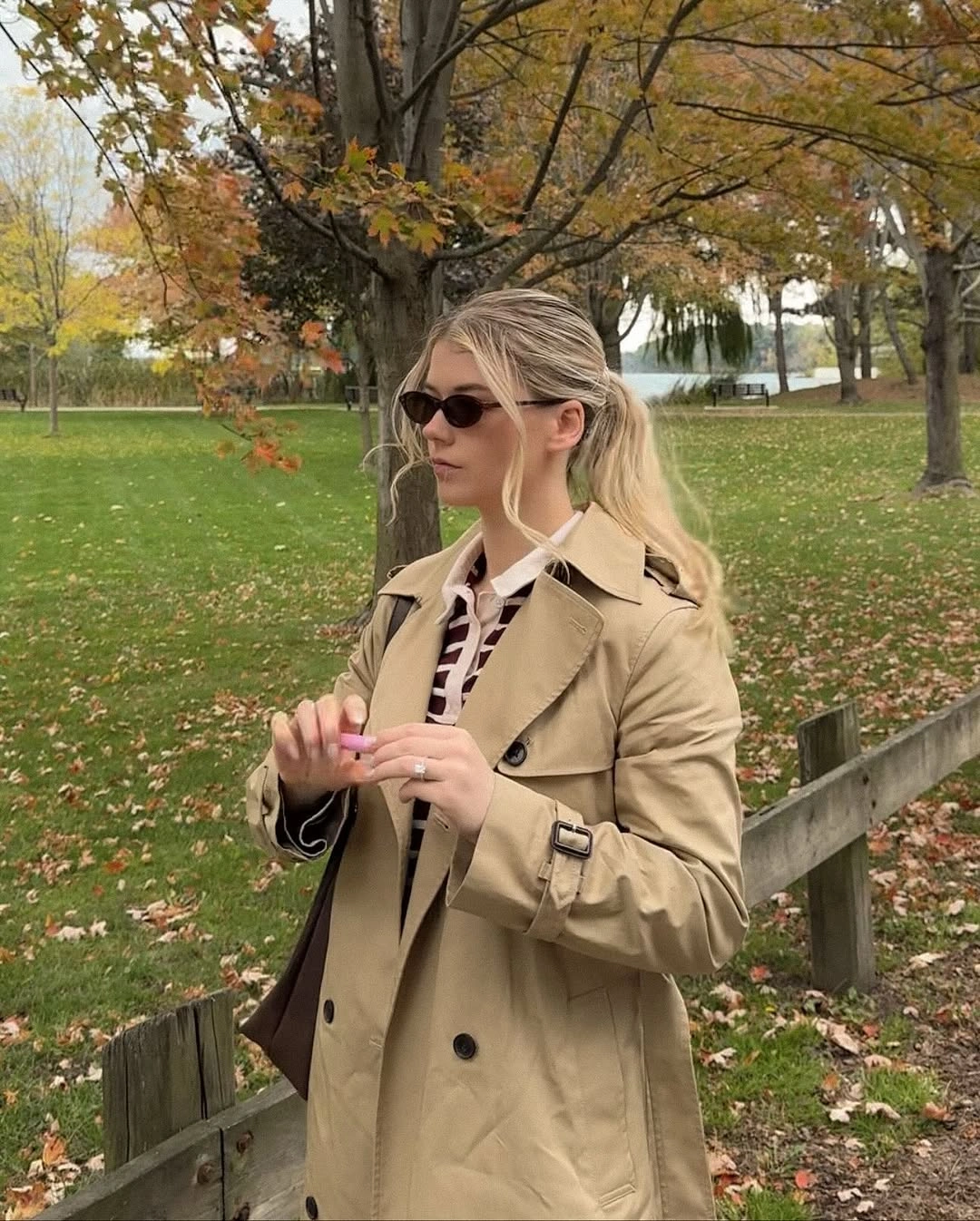 Trench coat fall outfits 2026 + Park-Day Tan Trench With A Striped Layer