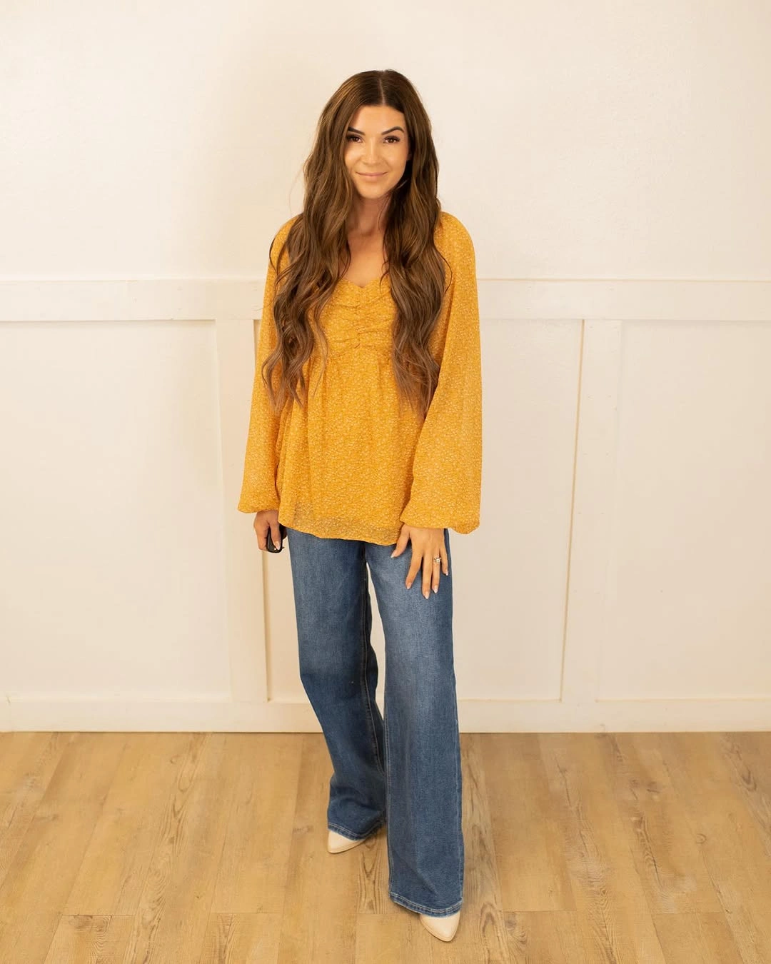 what are must-have fall outfits for 2026 + Mustard Blouse and Flared Denim for Warm Fall Days