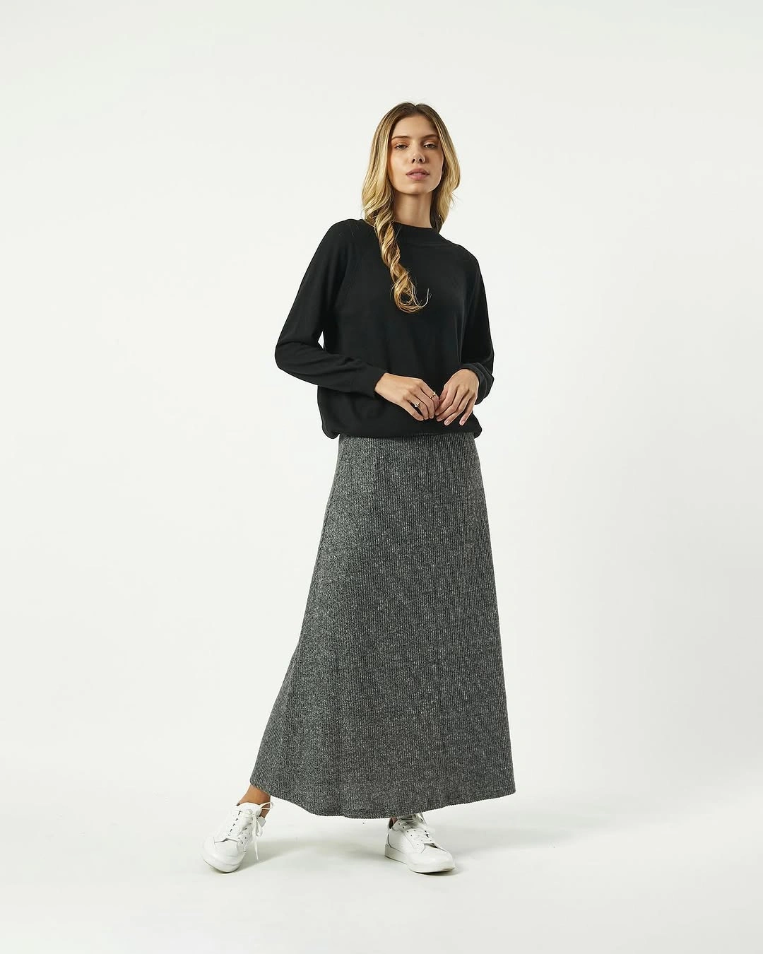 what are must-have fall outfits for 2026 + The Black Sweater and Gray Maxi Skirt Formula