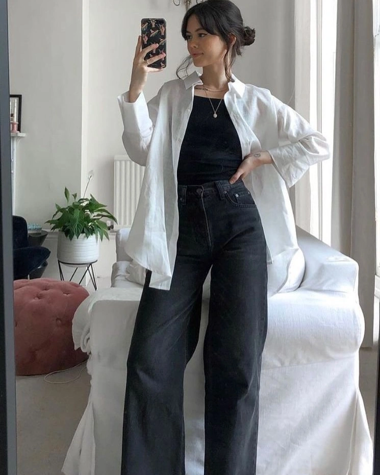 what are must-have fall outfits for 2026 + Crisp White Shirting With Relaxed Black Denim