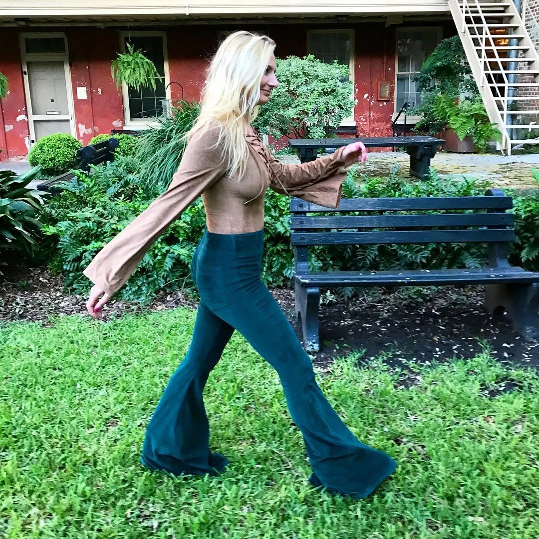 what are the best fall outfits for casual days? Chocolate Bell Sleeves With Deep Teal Flares