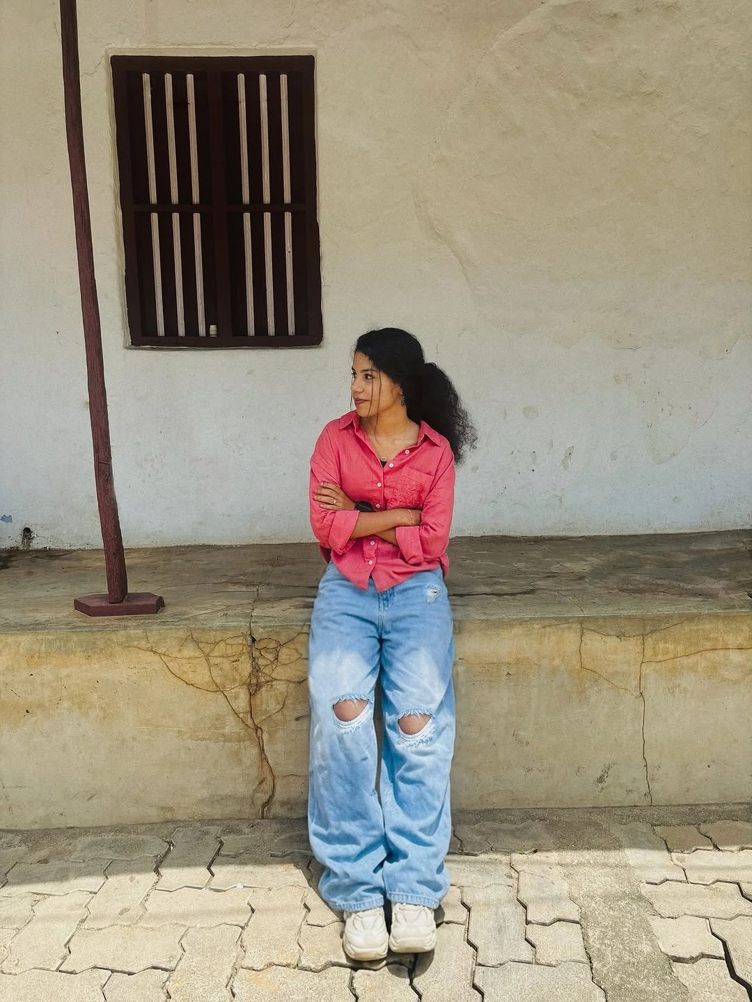wide leg jeans outfit fall 2026 + Pink Button-Down and Distressed Jeans for Casual Days