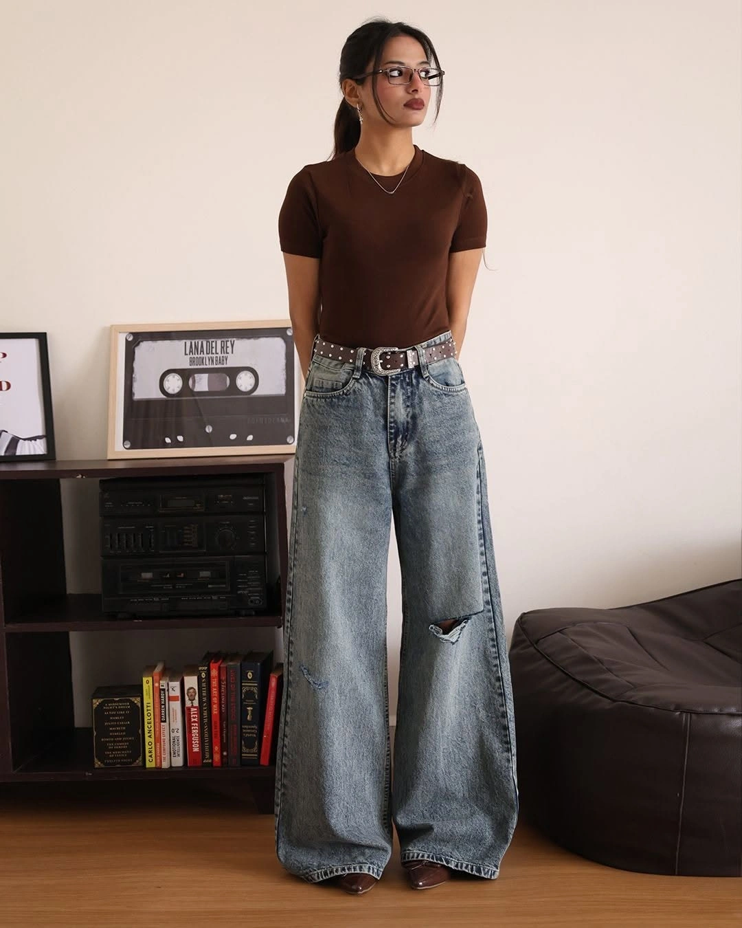 wide leg jeans outfit fall 2026 + Chocolate Tee and Distressed Wide-Leg Jeans with a Statement Belt