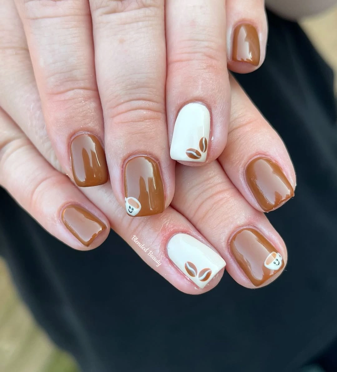 short rounded square brown and white open shapes