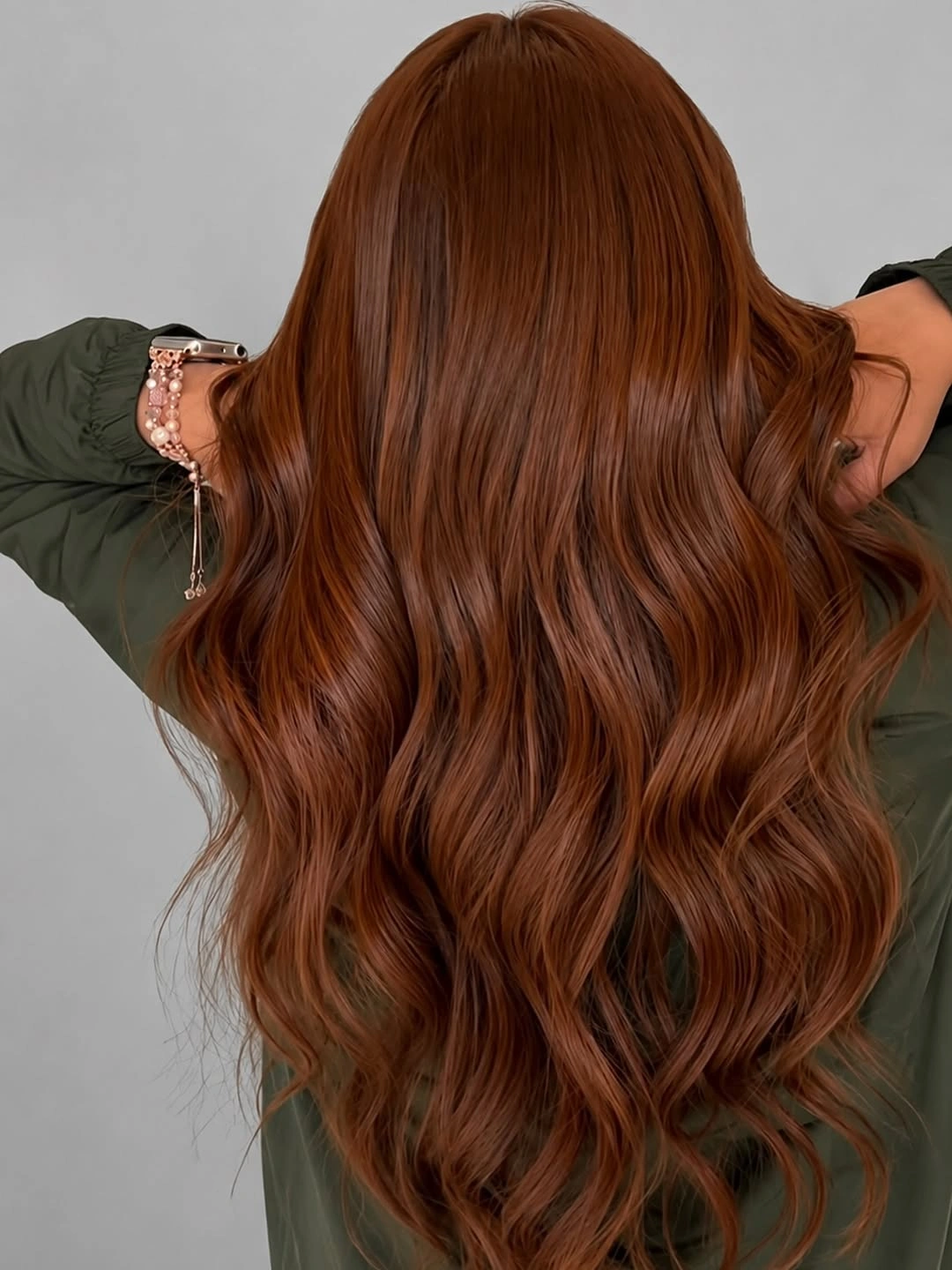 long copper brown waves with warm dimension