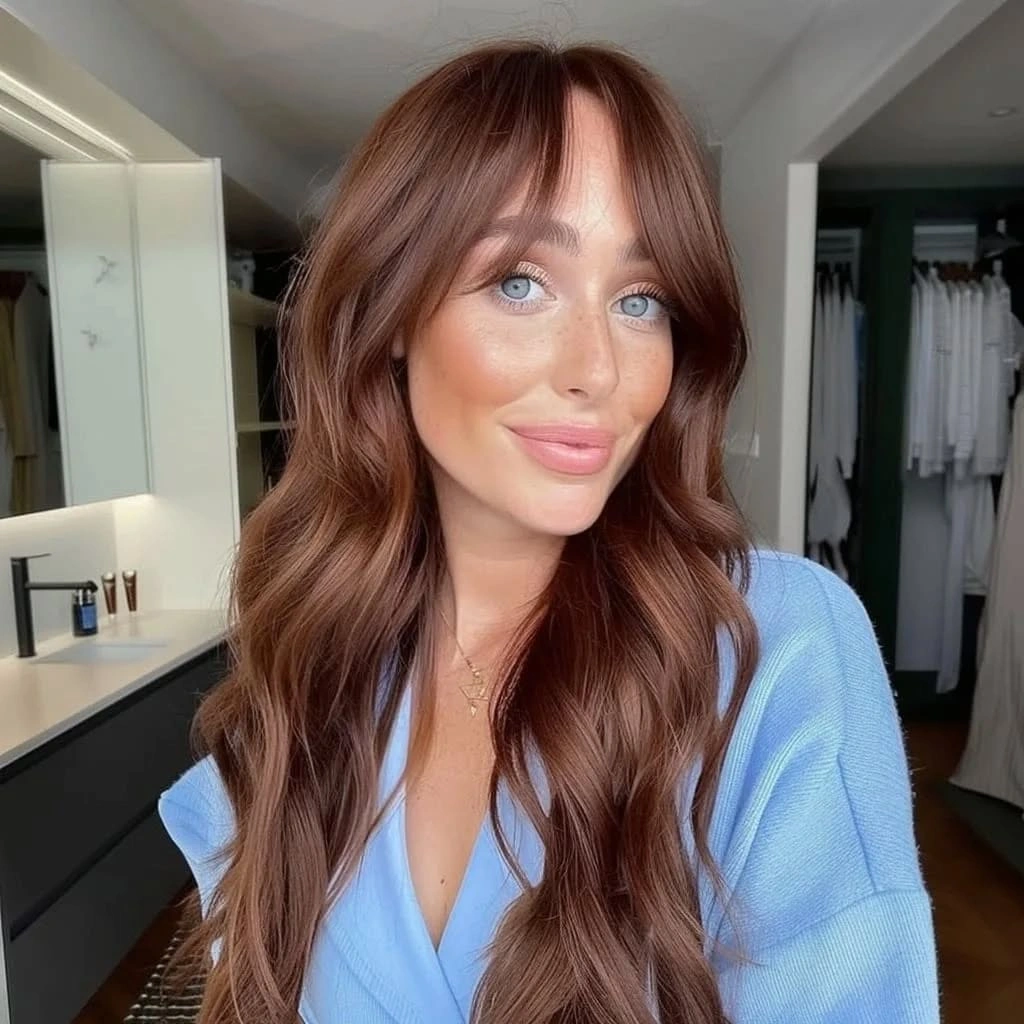soft auburn brown waves with face-framing layers