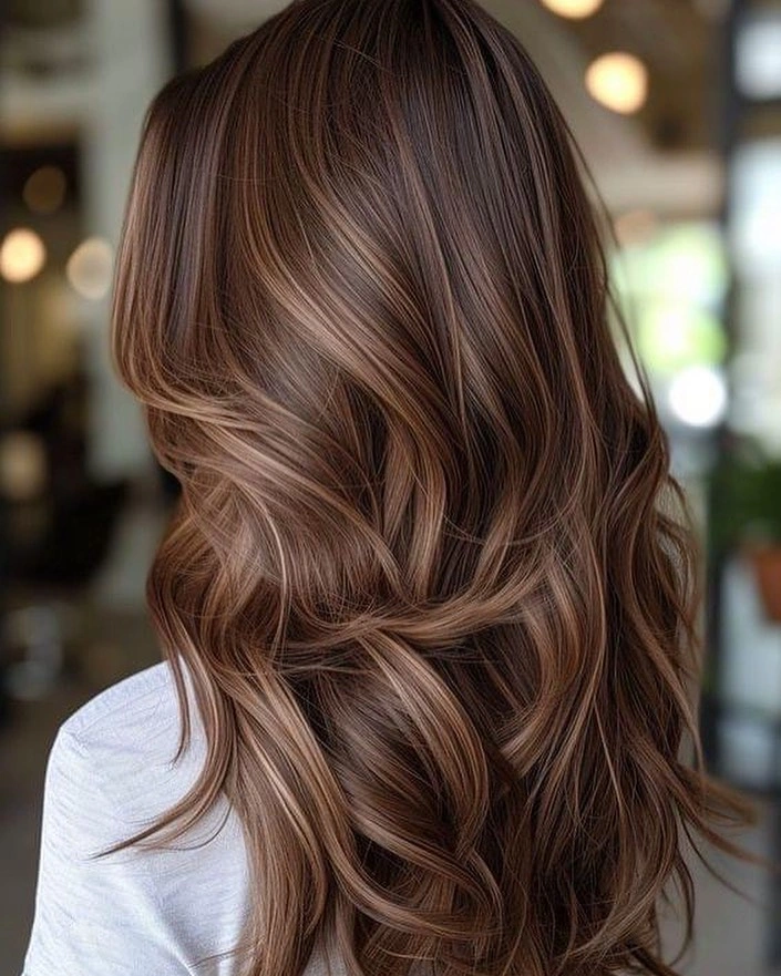 glossy mocha brown waves with subtle ribbons
