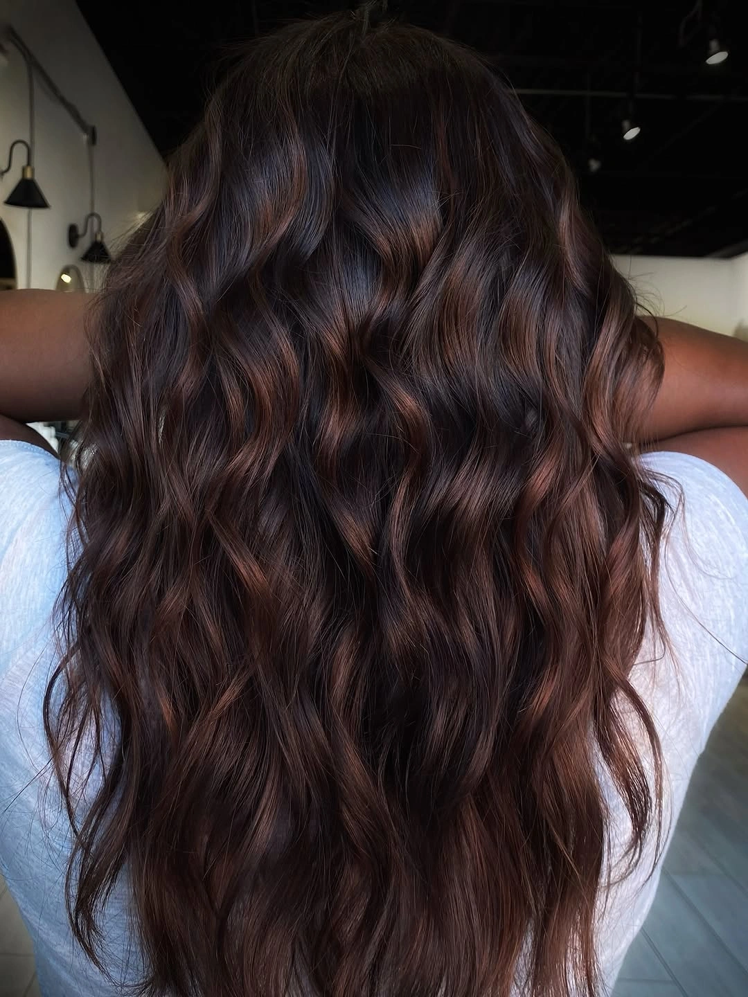 dark chocolate brown hair with defined long waves