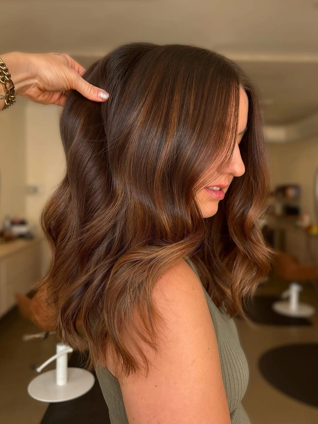 deep brown hair with a copper face frame