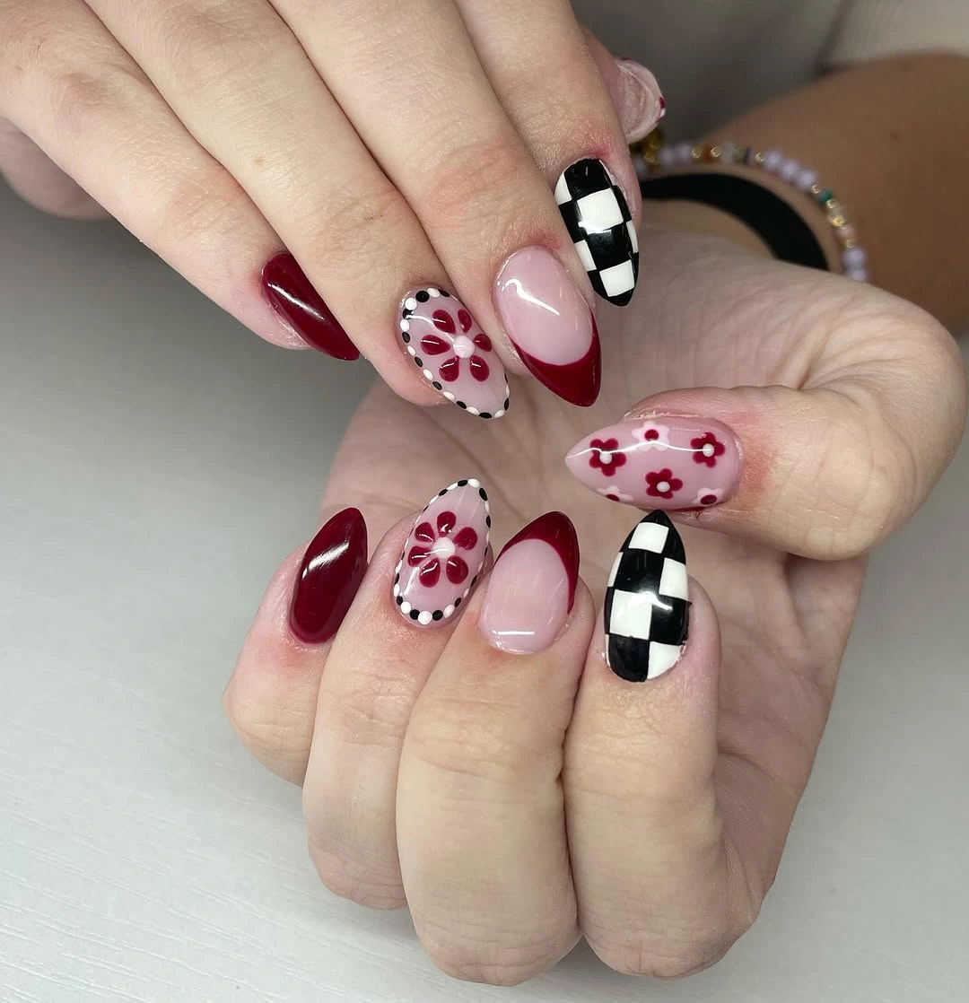 floral black and white checker accents