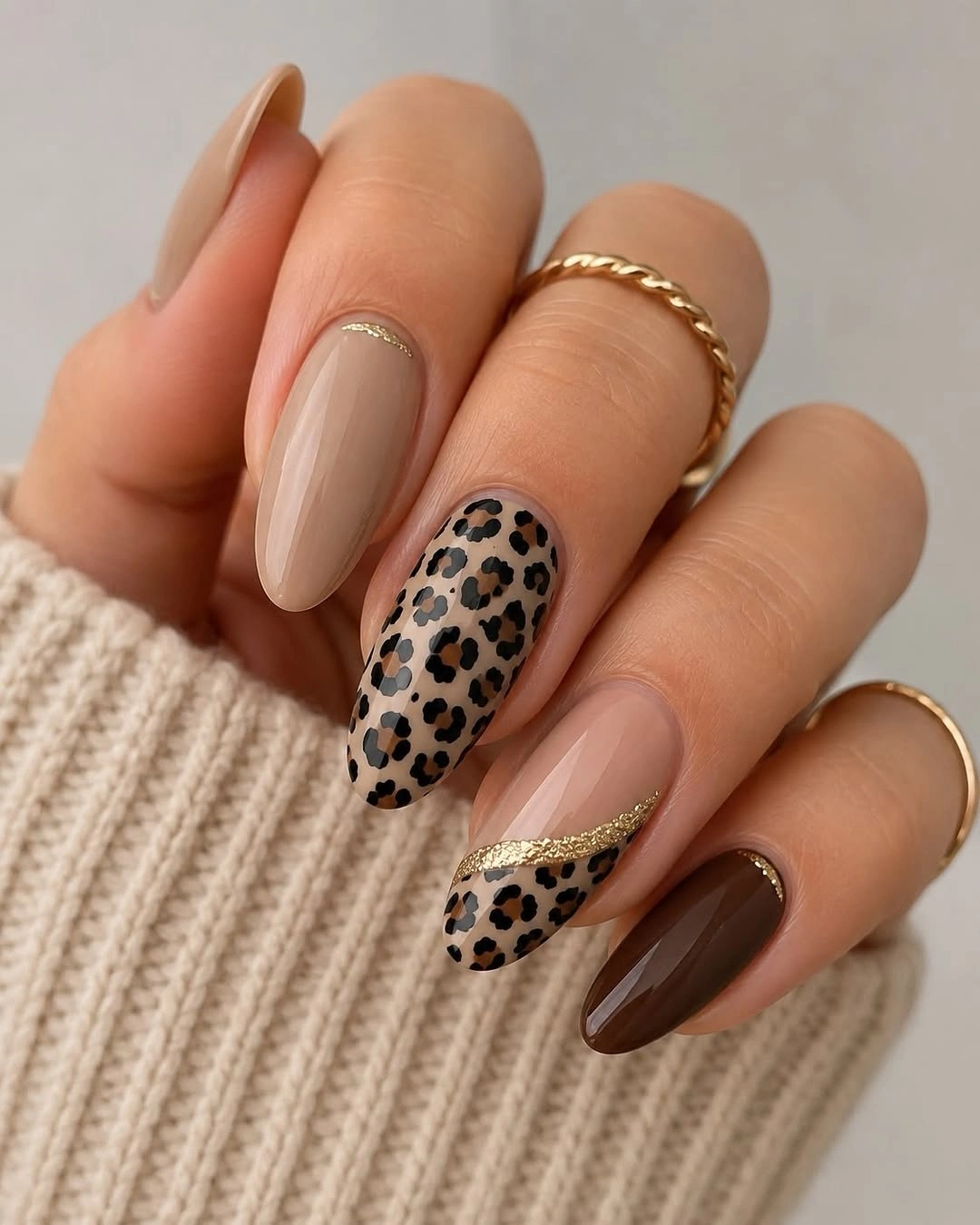 Long almond nails with pink burgundy orange botanicals