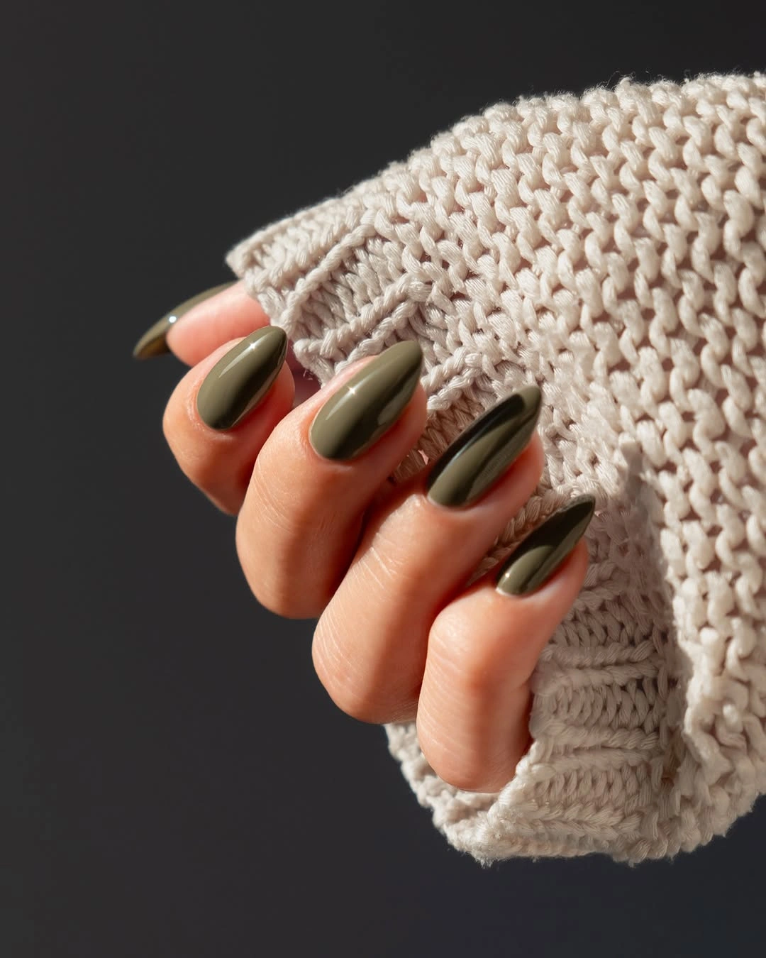 long almond nails with reflective copper chrome