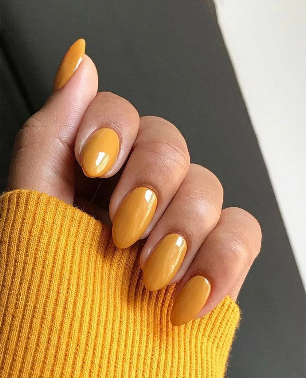mustard yellow with a bright autumn finish