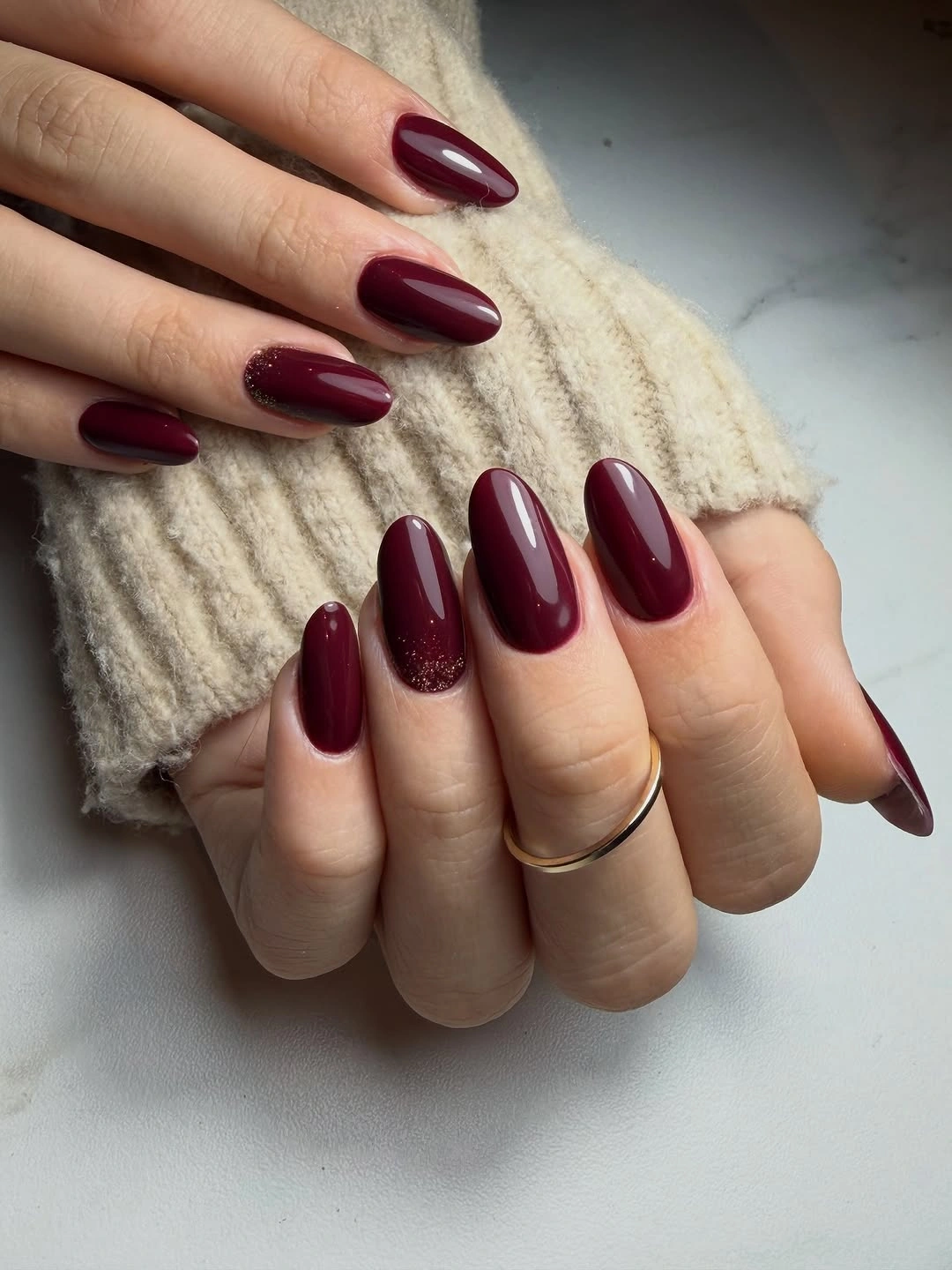 burgundy gloss on a rounded medium shape