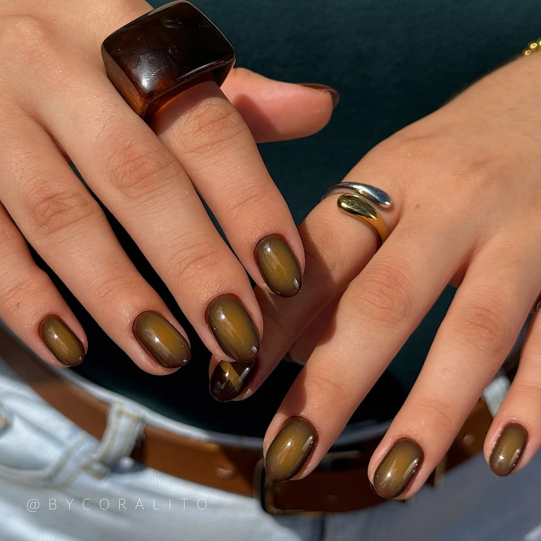 Olive metallic short fall nails