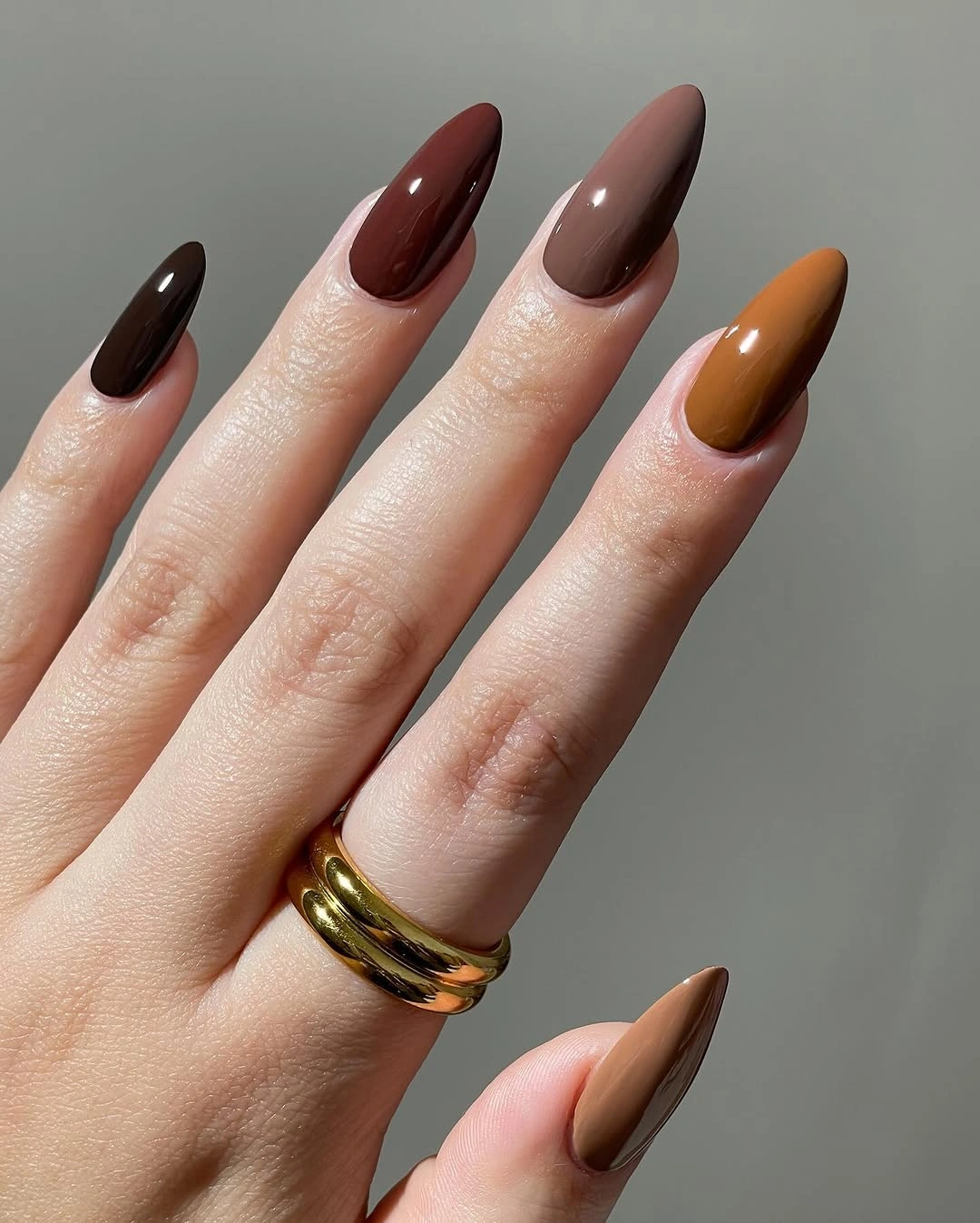 Mocha mustard almond fall nails