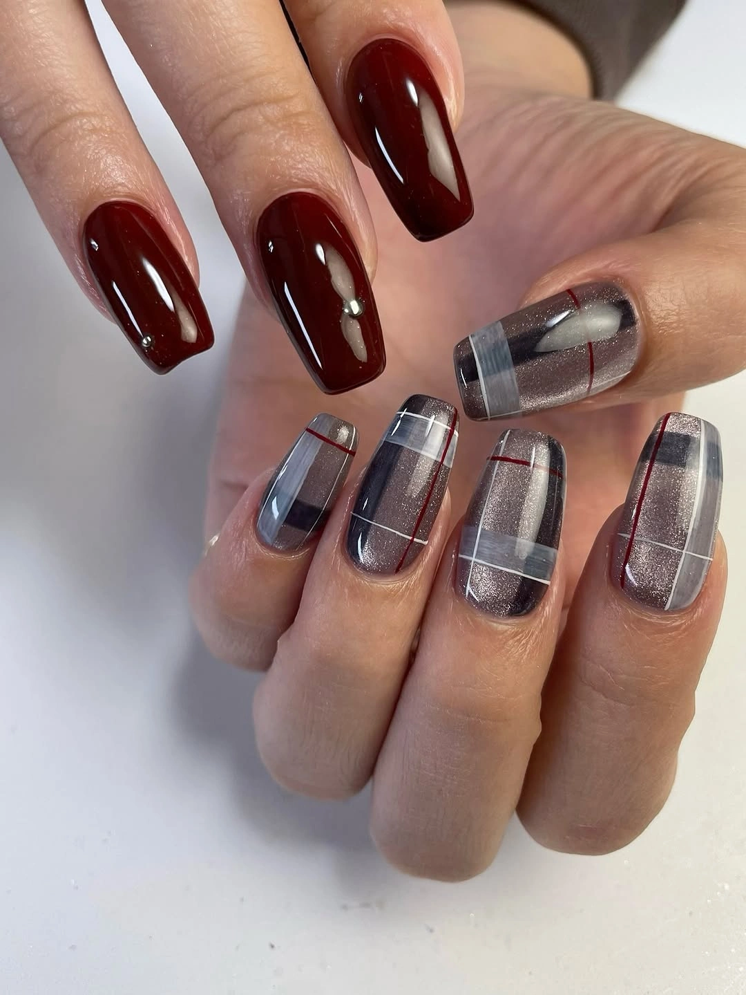 burgundy with silver checker panels