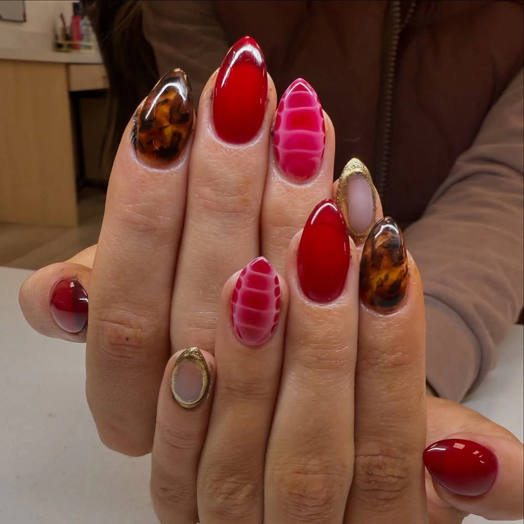 red pink and animal-print contrast