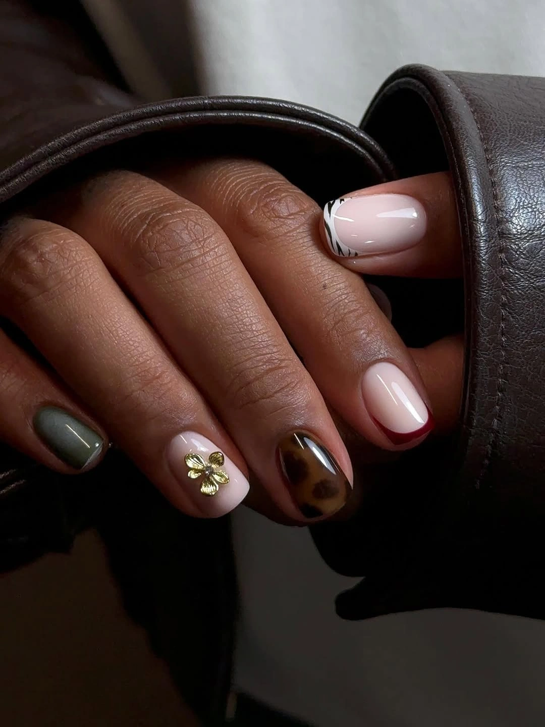 dark french contrast with one jewel detail