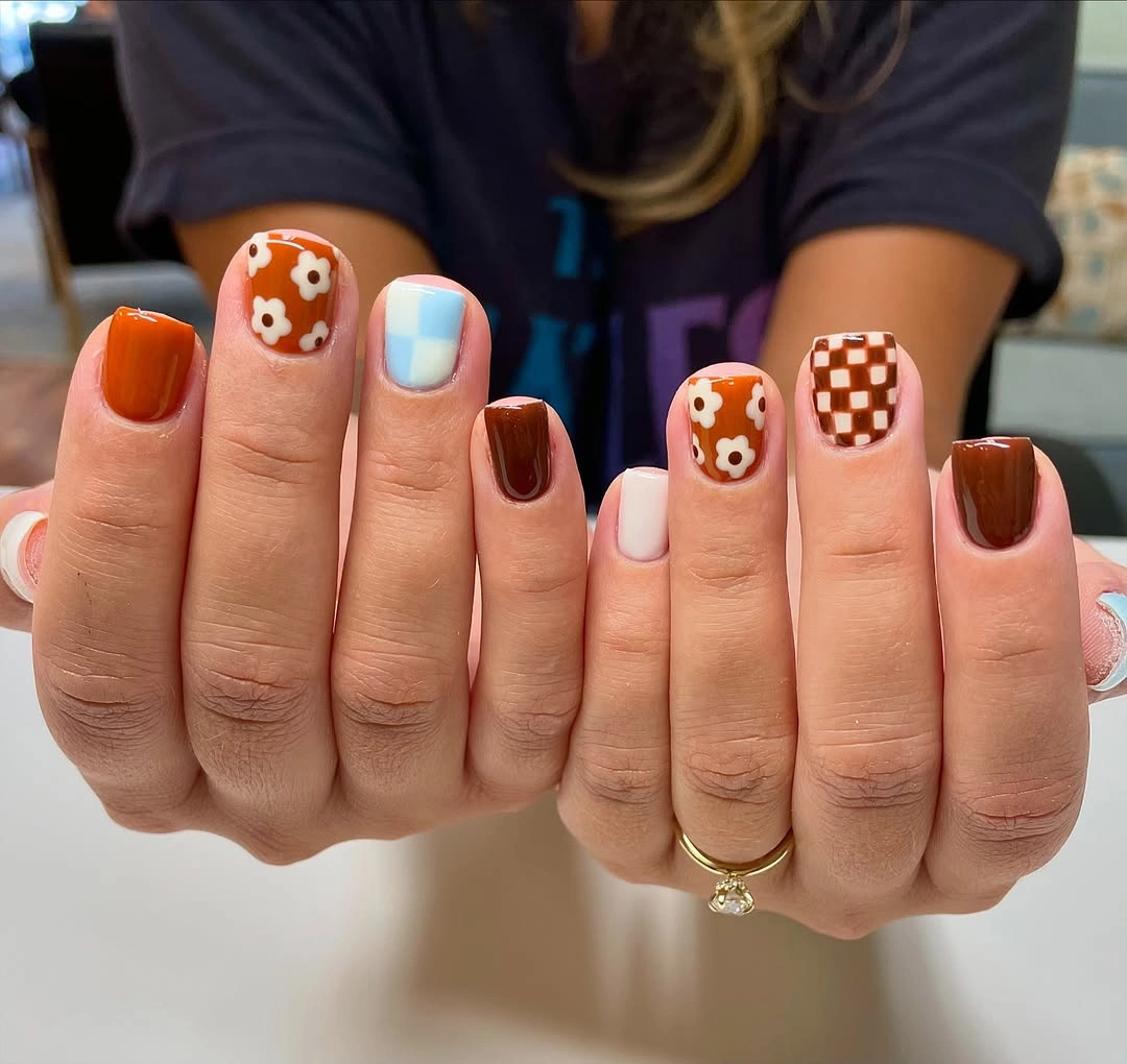 small checkers over a white and brown base