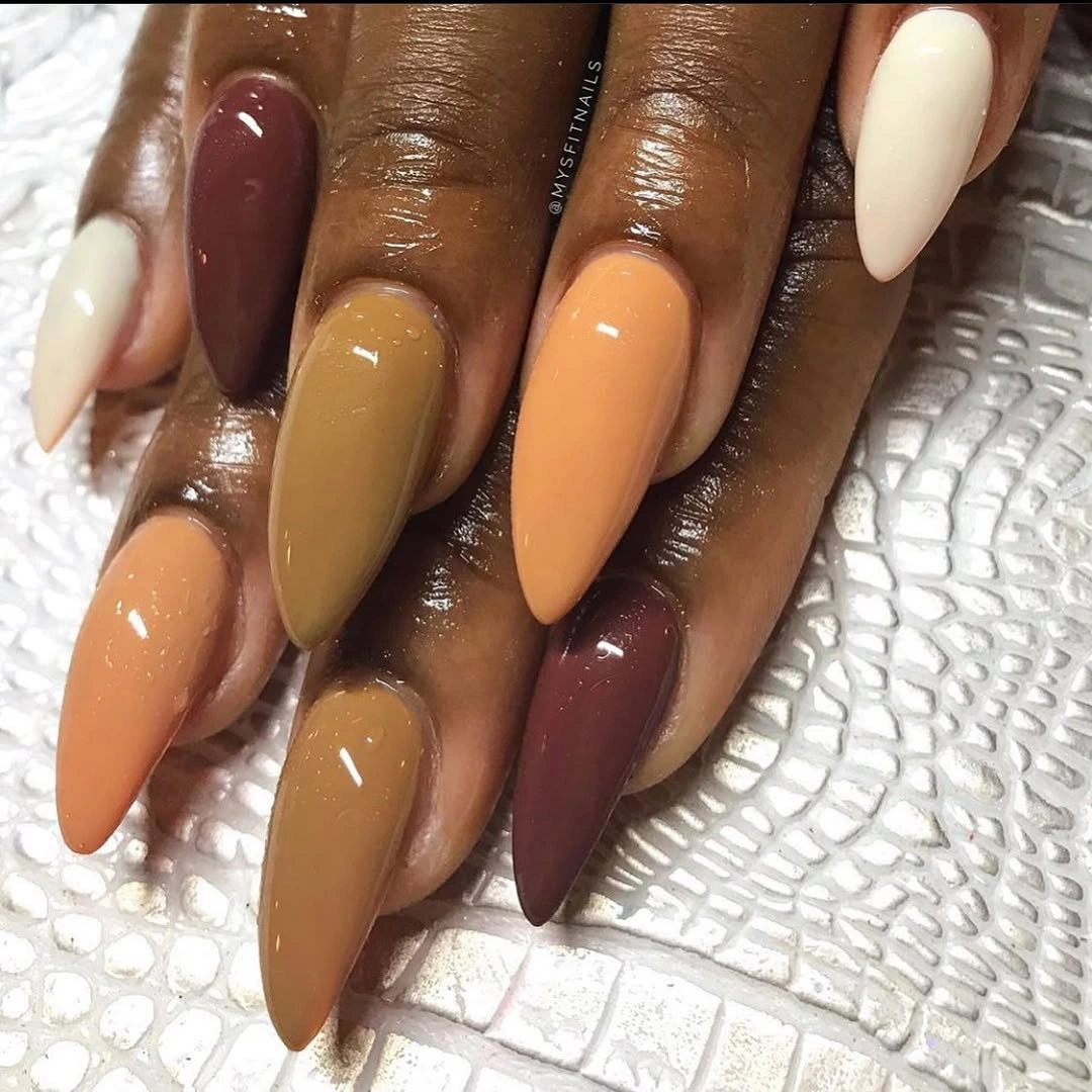 cocoa cream and caramel almond nails