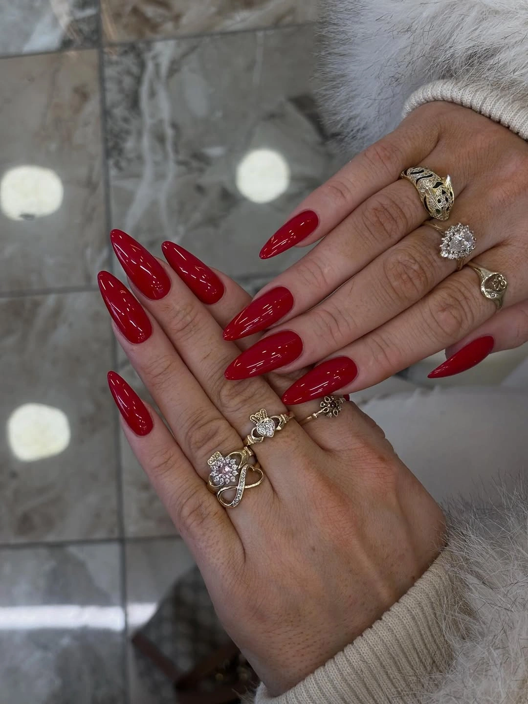 Long red glitter stiletto nails