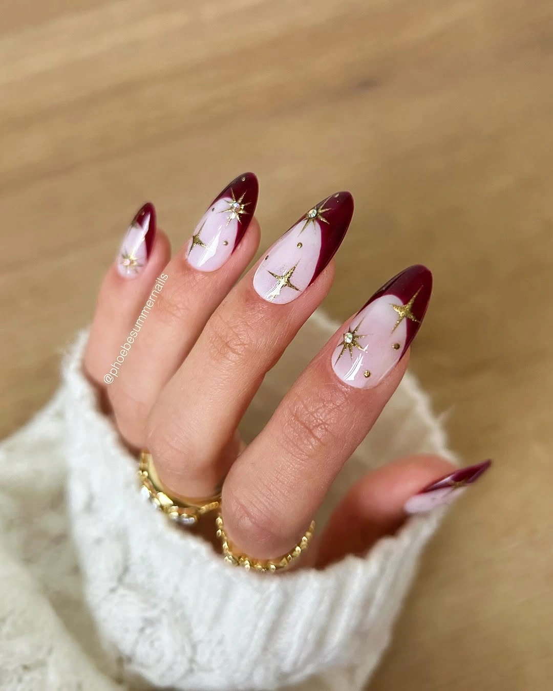 Pink nude nails with red tips
