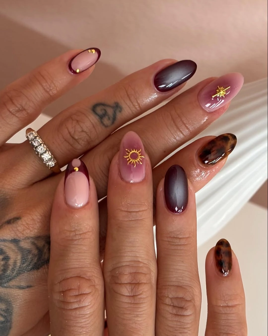short solid wine almond nails for fall