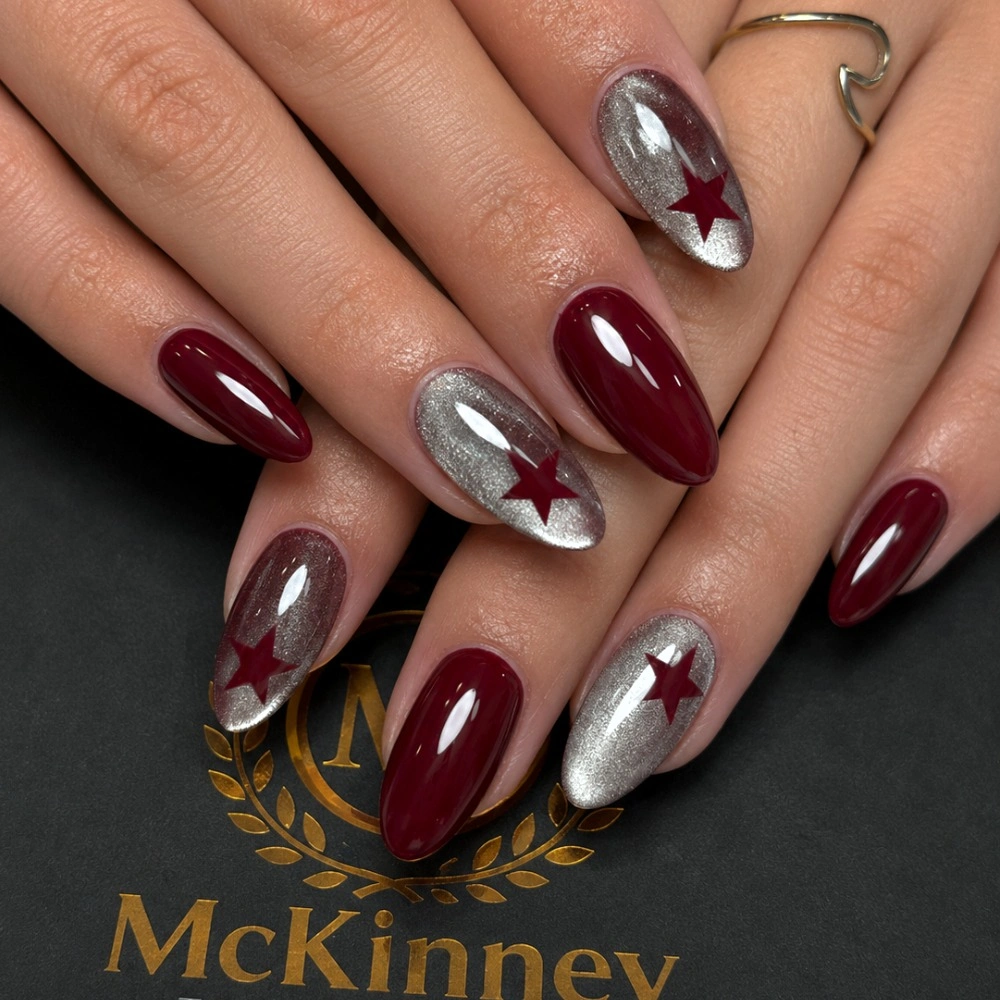 short rose brown almond nails with sun accents
