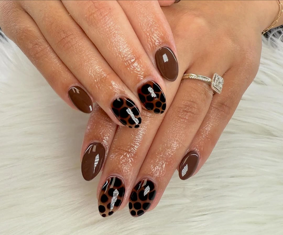 short purple almond nails with a glossy fall finish