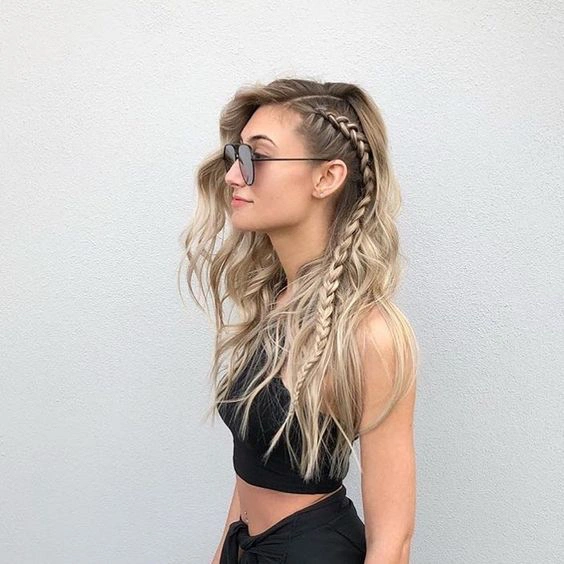 long blonde waves with narrow temple braids