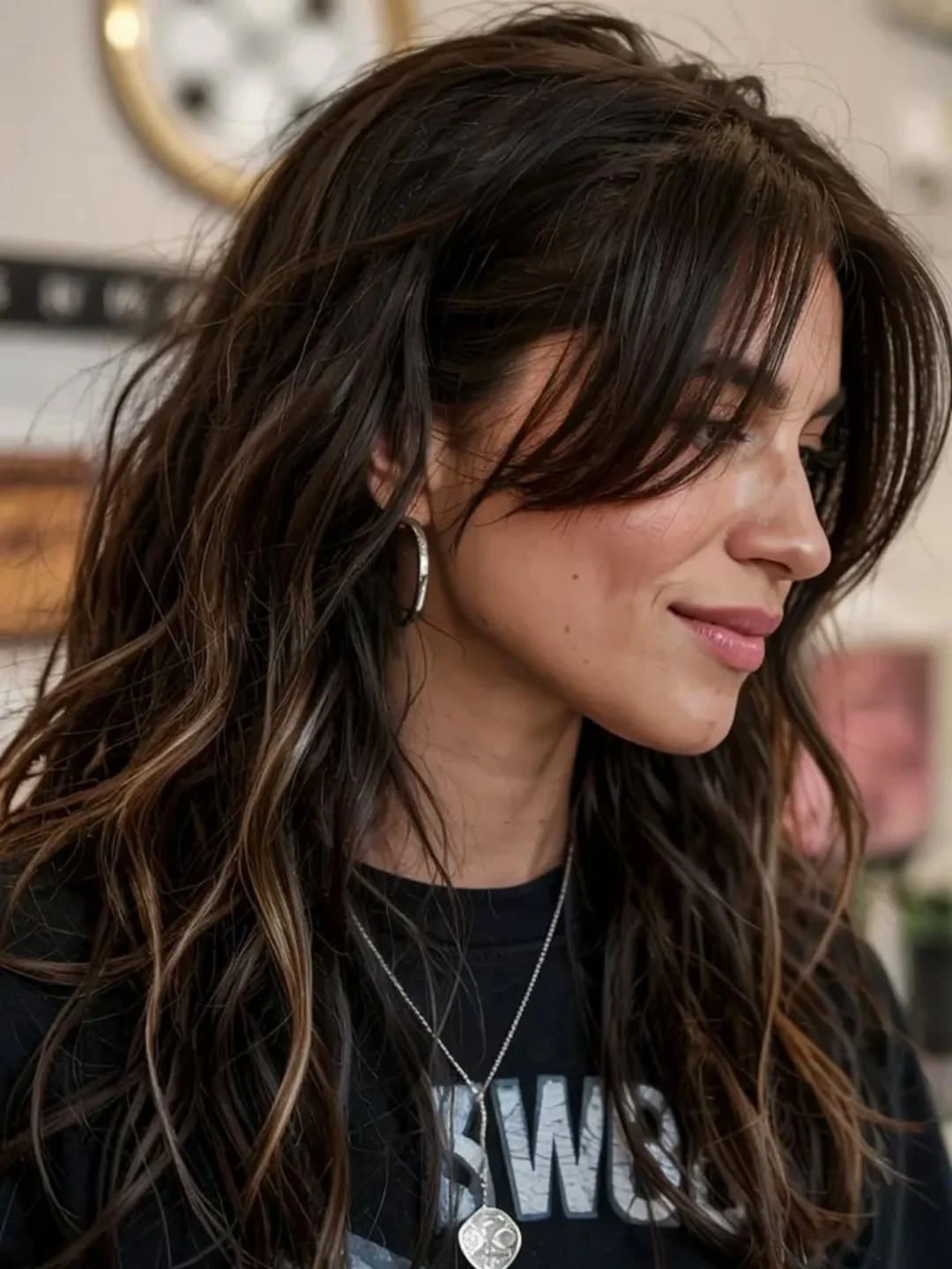 long textured waves with center-opening curtain fringe