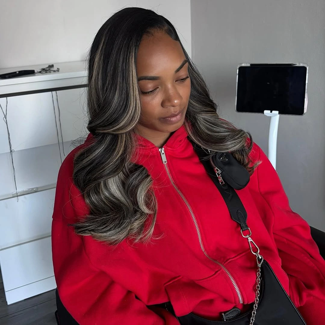 Dark long waves with silver ash front pieces