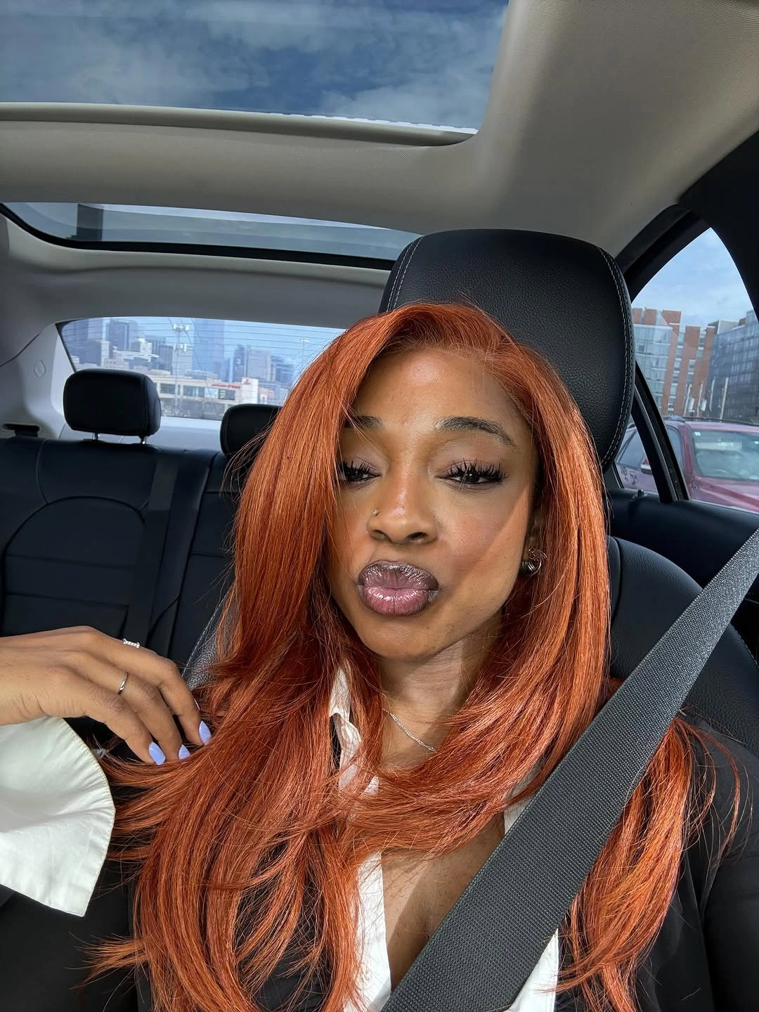 Long smooth orange copper hair with layered front ends