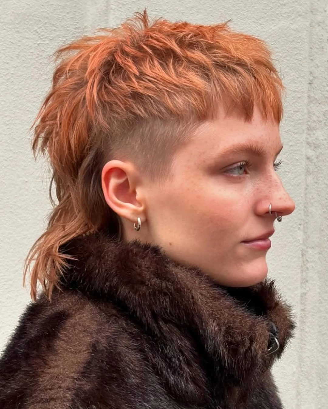 Copper shag-mullet with short fringe and longer nape