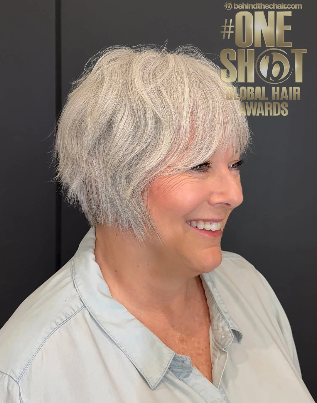 Short pale silver textured crop with side fringe