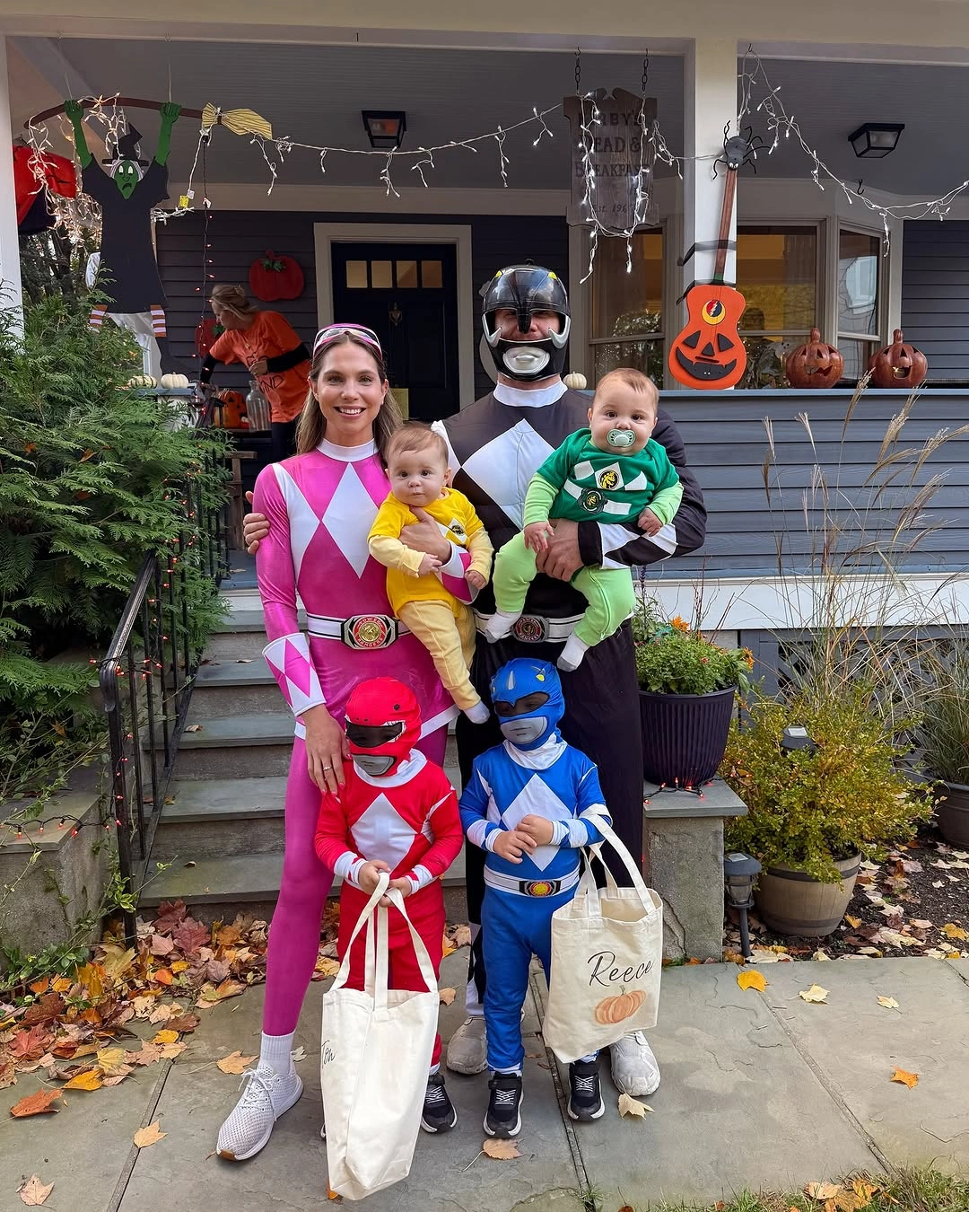 Saturated multicolor family Halloween costumes for a larger group