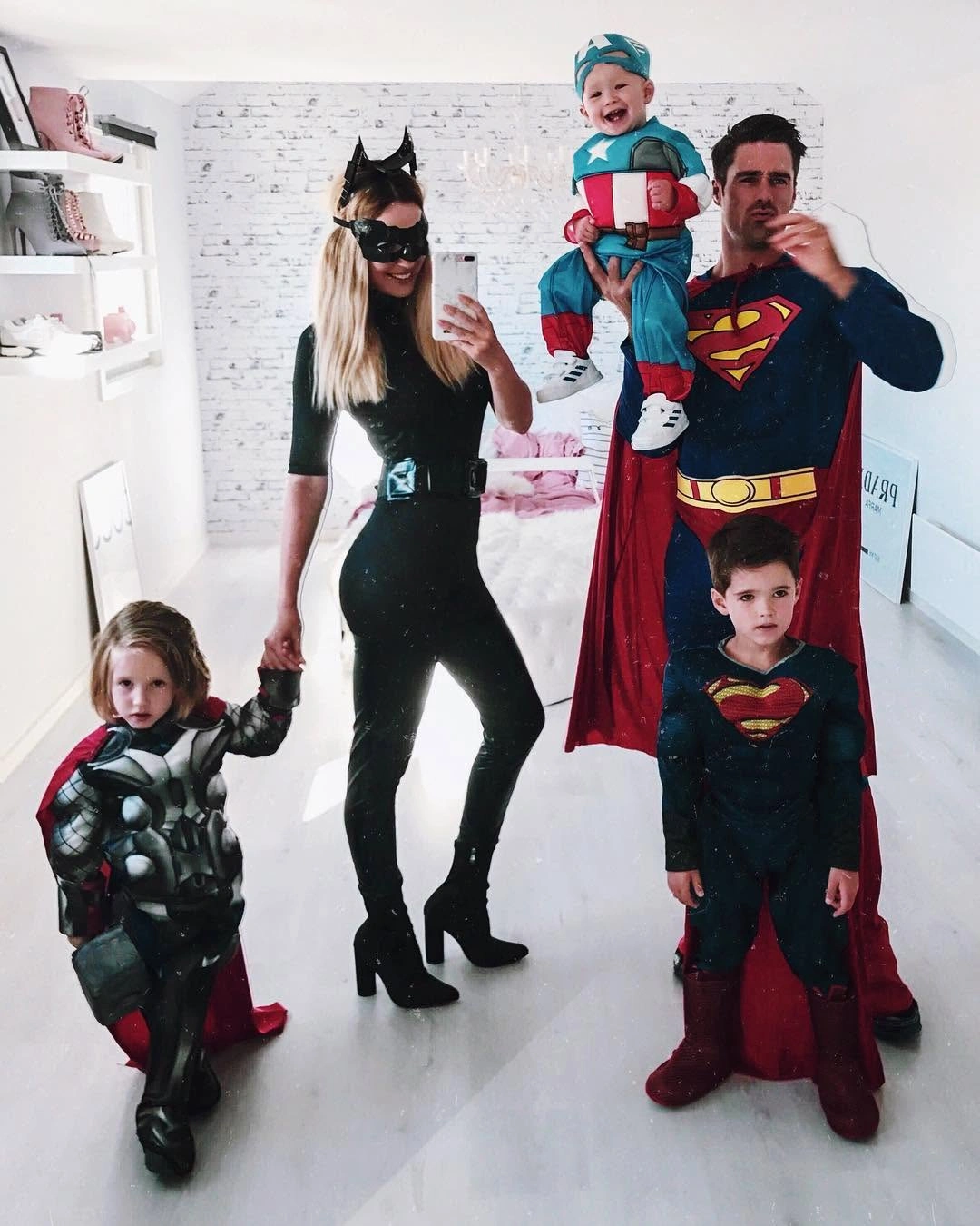 Red blue green and black family Halloween costumes
