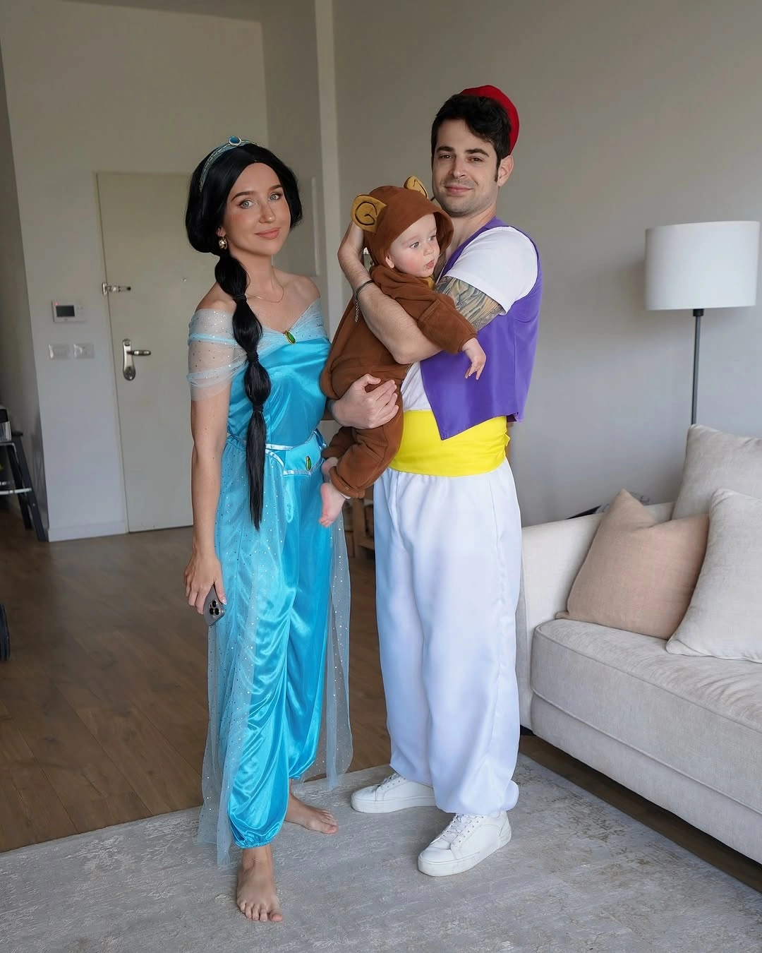 Aqua white and bright family Halloween costumes with child accents