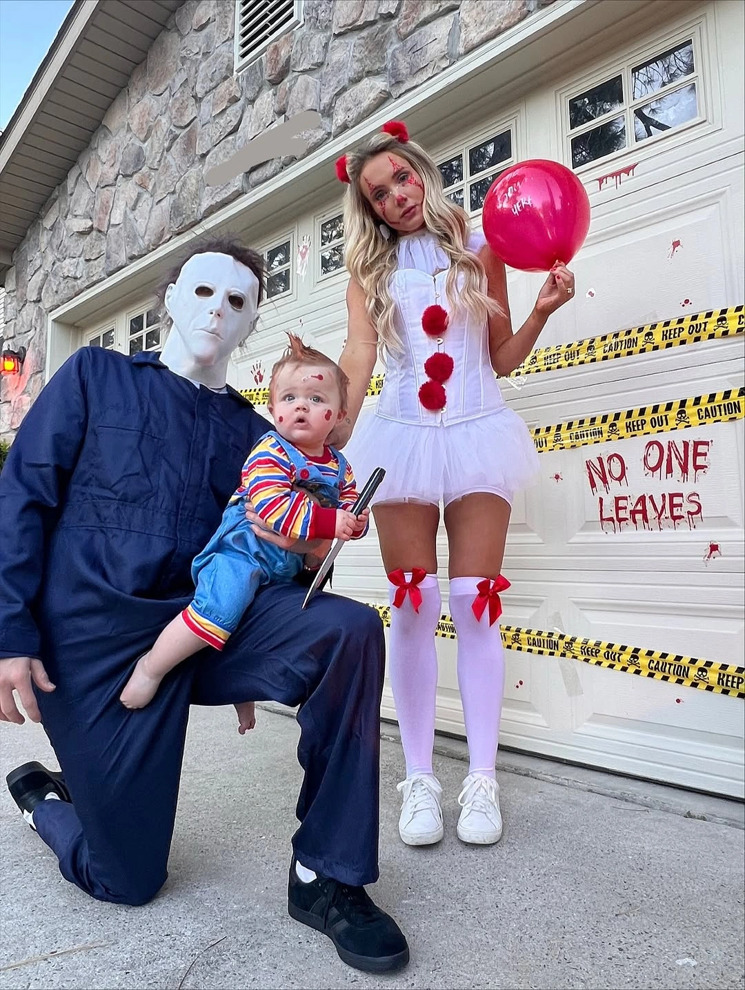 Pink white and blue family costume with bright socks