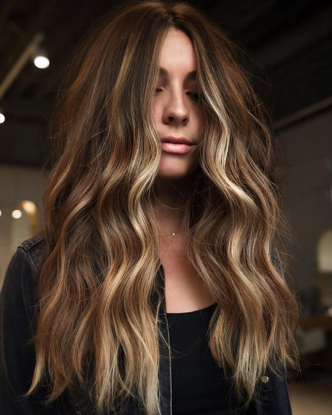 Long bronde waves with honey blonde face ribbons